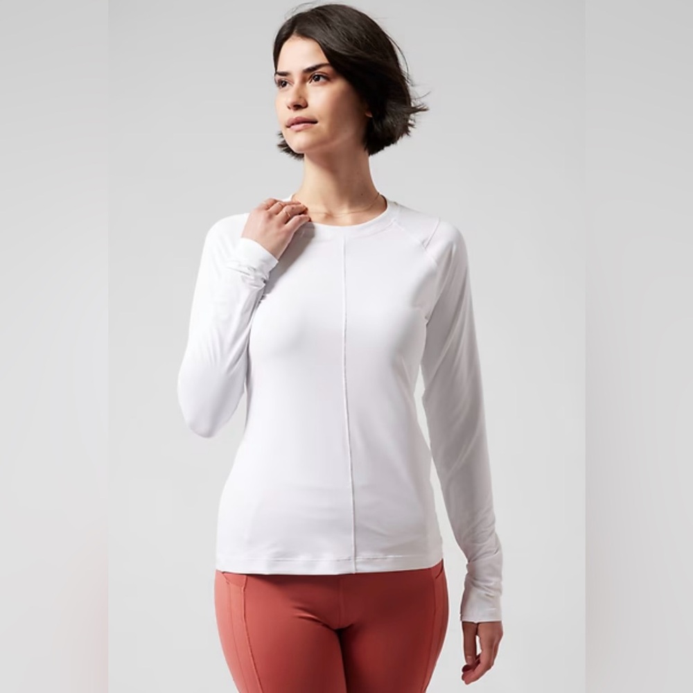 2 Athleta Women's White Sunchaser Shirts Long Sleeve UPF Top L Large